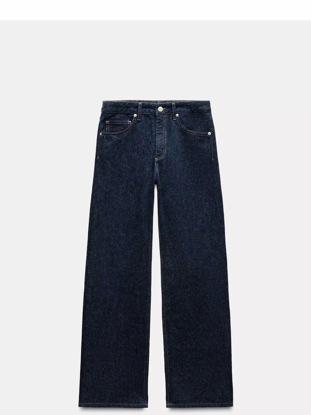 ZARA TRF Women's Mid-Rise Wide-Leg Jeans Dark Wash Blue Denim Pockets Sz 4